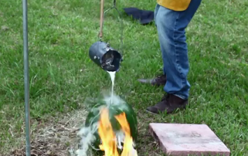 Pouring Molten Aluminum In a Watermelon