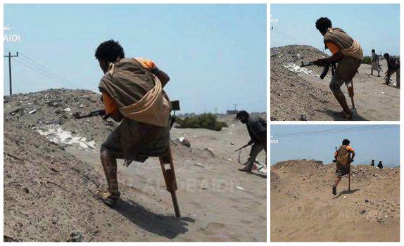 مواطن يمني لم تمنعه إعاقته من الخروج لقتال مليشيات التخريب الحوثية.