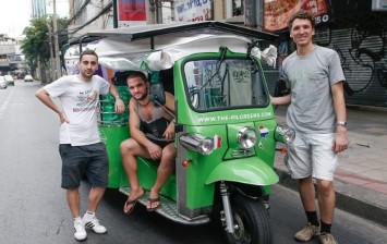 Bangkok for France on a customised electric rickshaw Read more: http://www.dailymail.co.uk/travel/travel_news/article-3191069/15-countries-staggering-20-000km-one-tuk-tuk-Three-friends-depart-Bangkok-France-customised-electric-rickshaw.html#ixzz3iOmJzDzA Follow us: @MailOnline on Twitter | DailyMail on Facebook