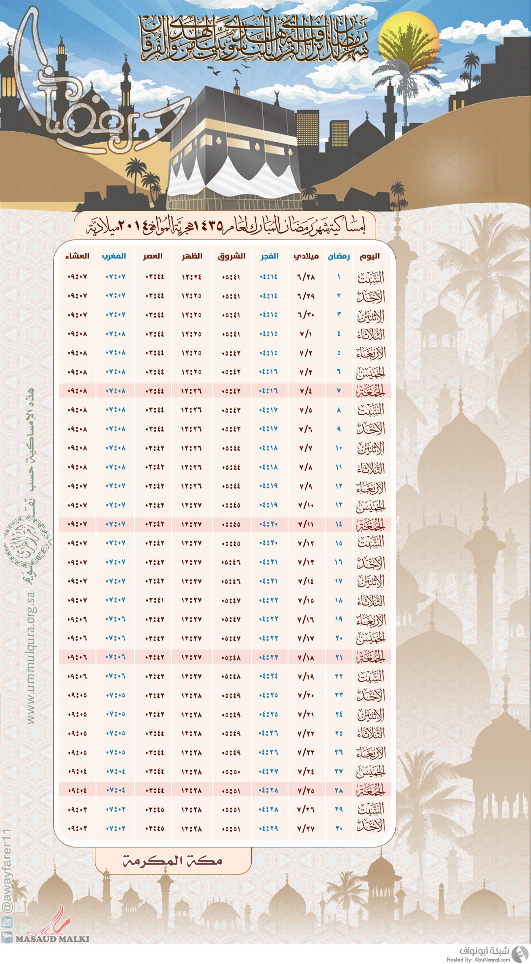 إمساكية رمضان 1435هـ 2014م شبكة أبو نواف