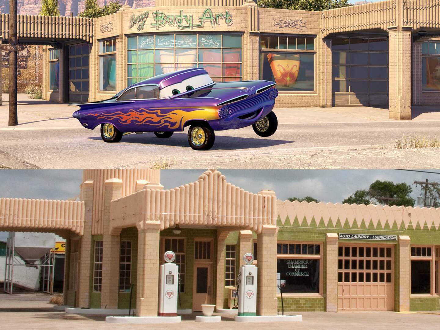 فيلم سيارات: متحف U-Drop Inn، شامروك تكساس